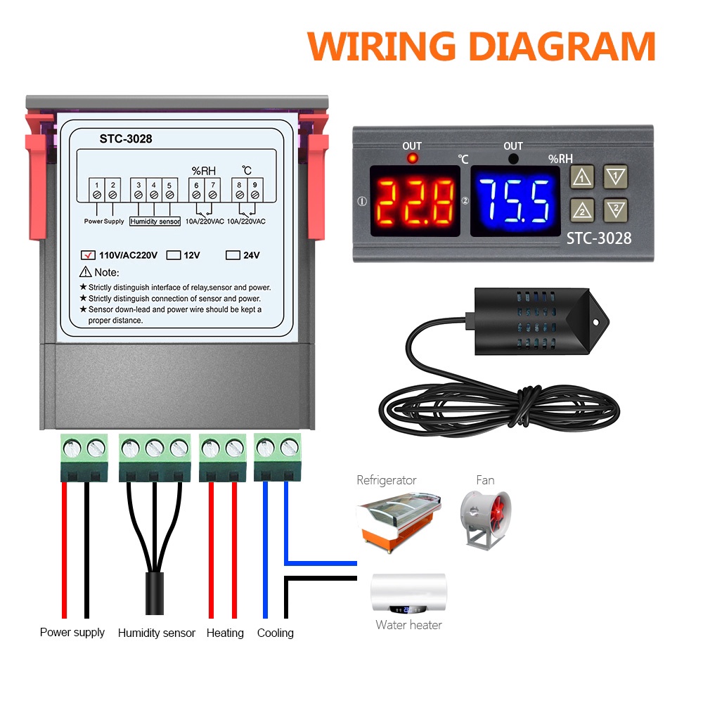 Bộ điều khiển nhiệt độ,độ ẩm STC-3028 12VDC ,220V AC