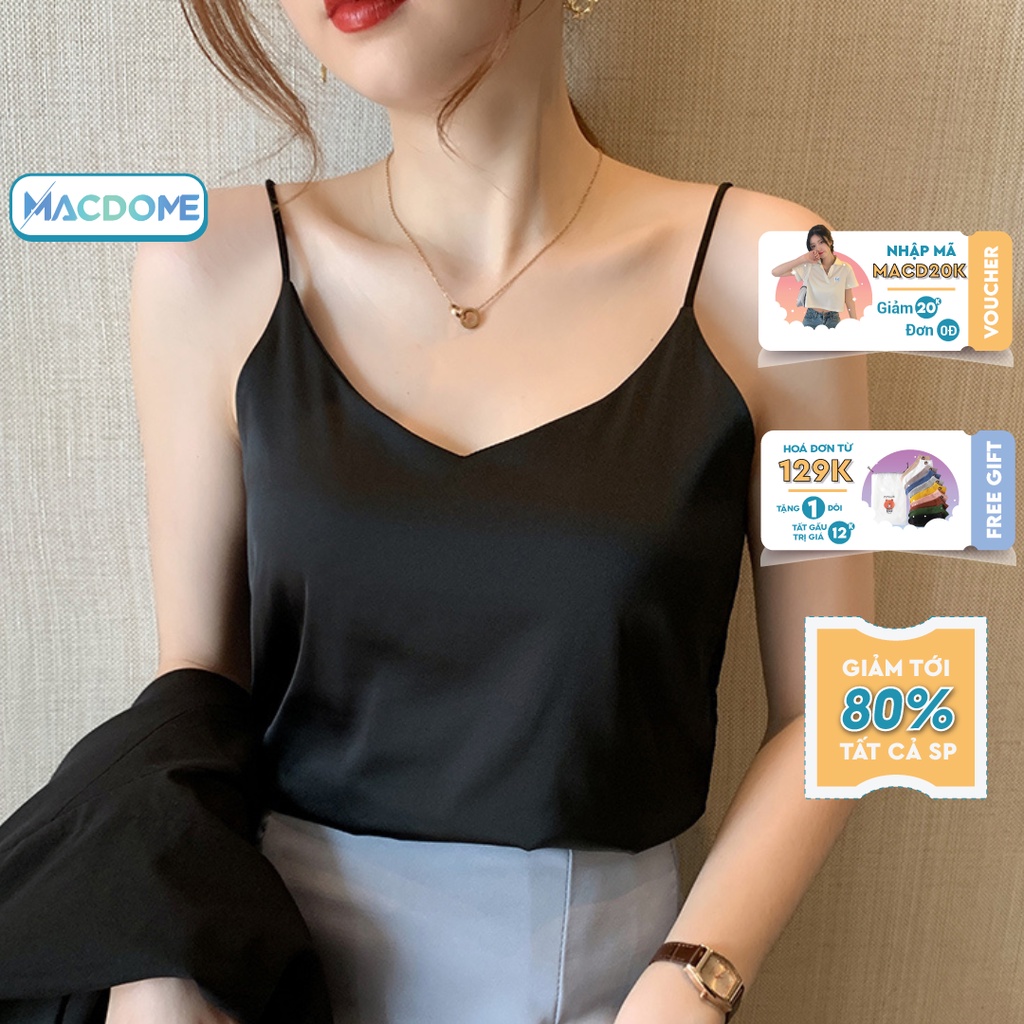 Áo hai dây lụa MACDOME cổ tim thiết kế chất lụa satin cao cấp mặc trong vest, blazer AD002