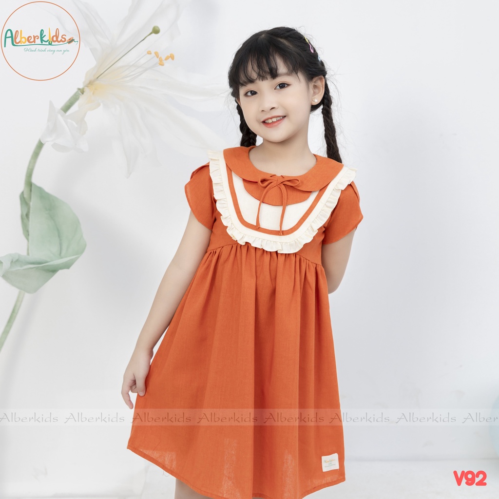 Váy cho bé gái ALBER KIDS cổ tròn phối nơ công chúa xinh đẹp cho trẻ em 2,3,4,5,6,7,8,9,10,11,12 tuổi [V92]