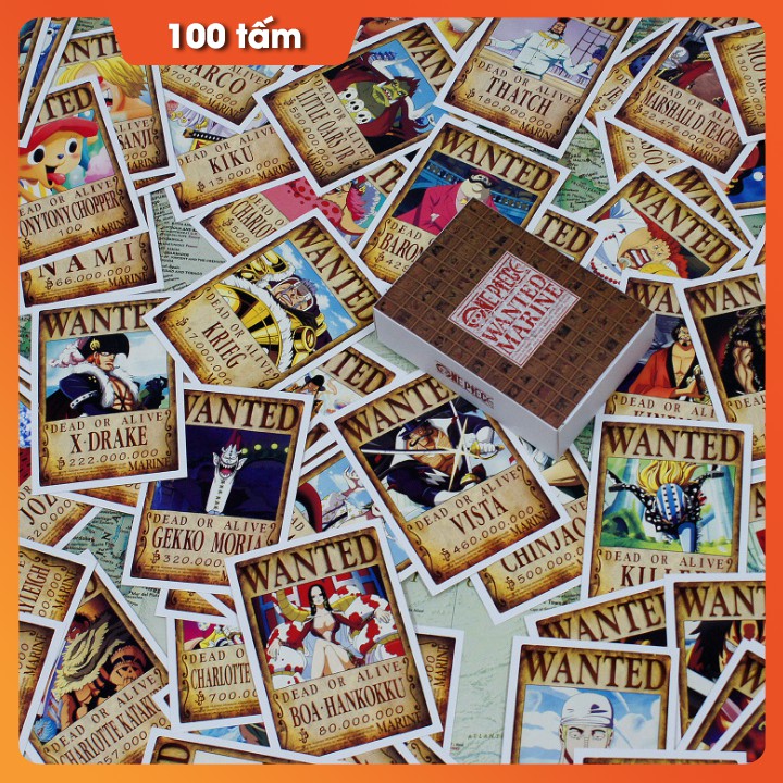 Combo 100 tấm poster mini poscard truy nã One Piece cực đẹp size A6