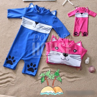 [10-25kg] [2 màu] Đồ bơi liền thân hình mèo xinh hồng/xanh cho bé SW0045