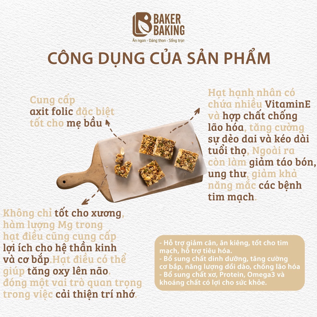 Bánh thanh hạt dinh dưỡng Baker Baking, bar energy hỗ trợ tập luyện, tăng cơ 100-500g