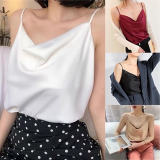 Áo lụa hai dây nữ cổ đổ thiết kế chất lụa satin cao cấp