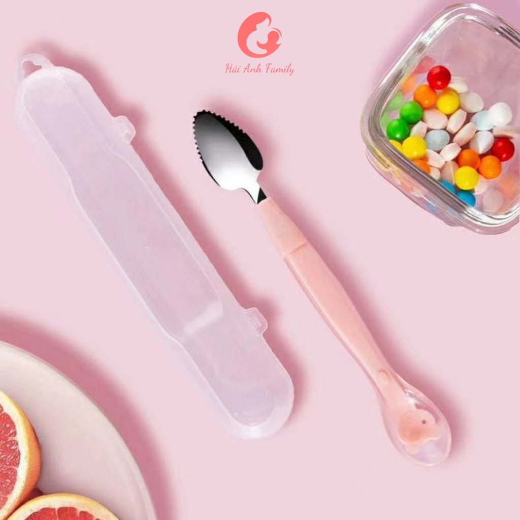Thìa nạo hoa quả và rau củ cho bé ăn dặm, có kèm hộp đựng cao cấp