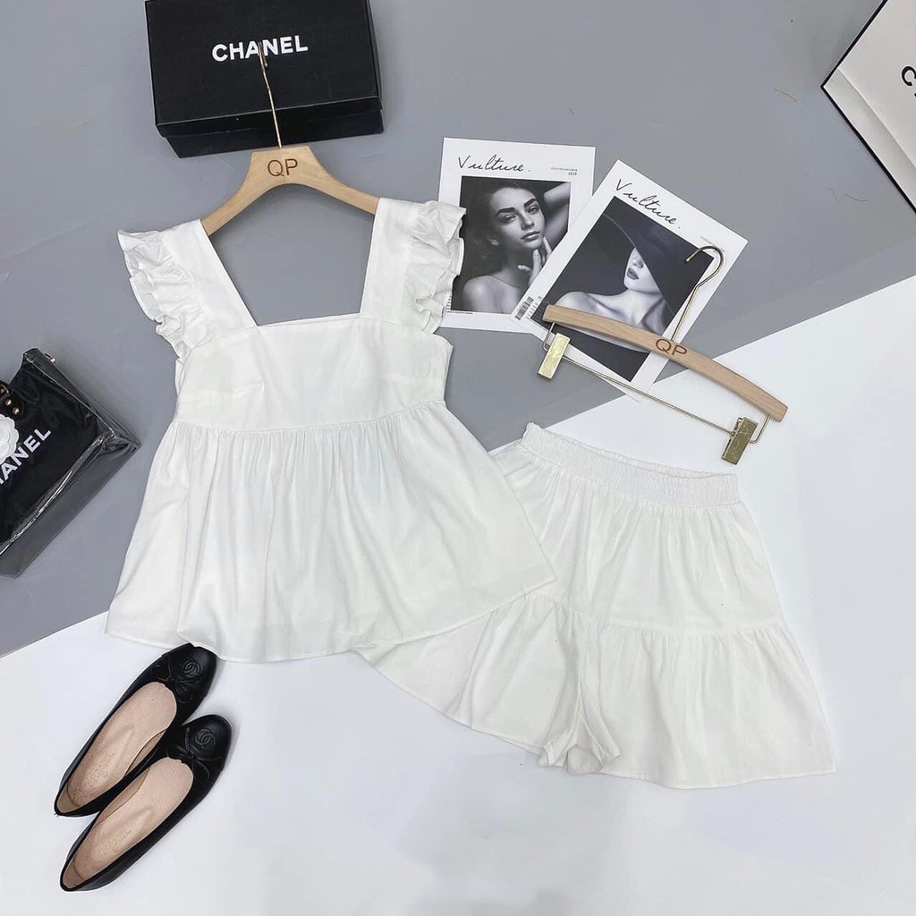 [SET TRANG PHỤC] Set Bộ Nữ, Đồ Bộ Mặc Nhà Áo Dây Cánh Tiên Phối Quần Ngắn Chất Đũi Siêu Mát Ngày Hè | BigBuy360 - bigbuy360.vn