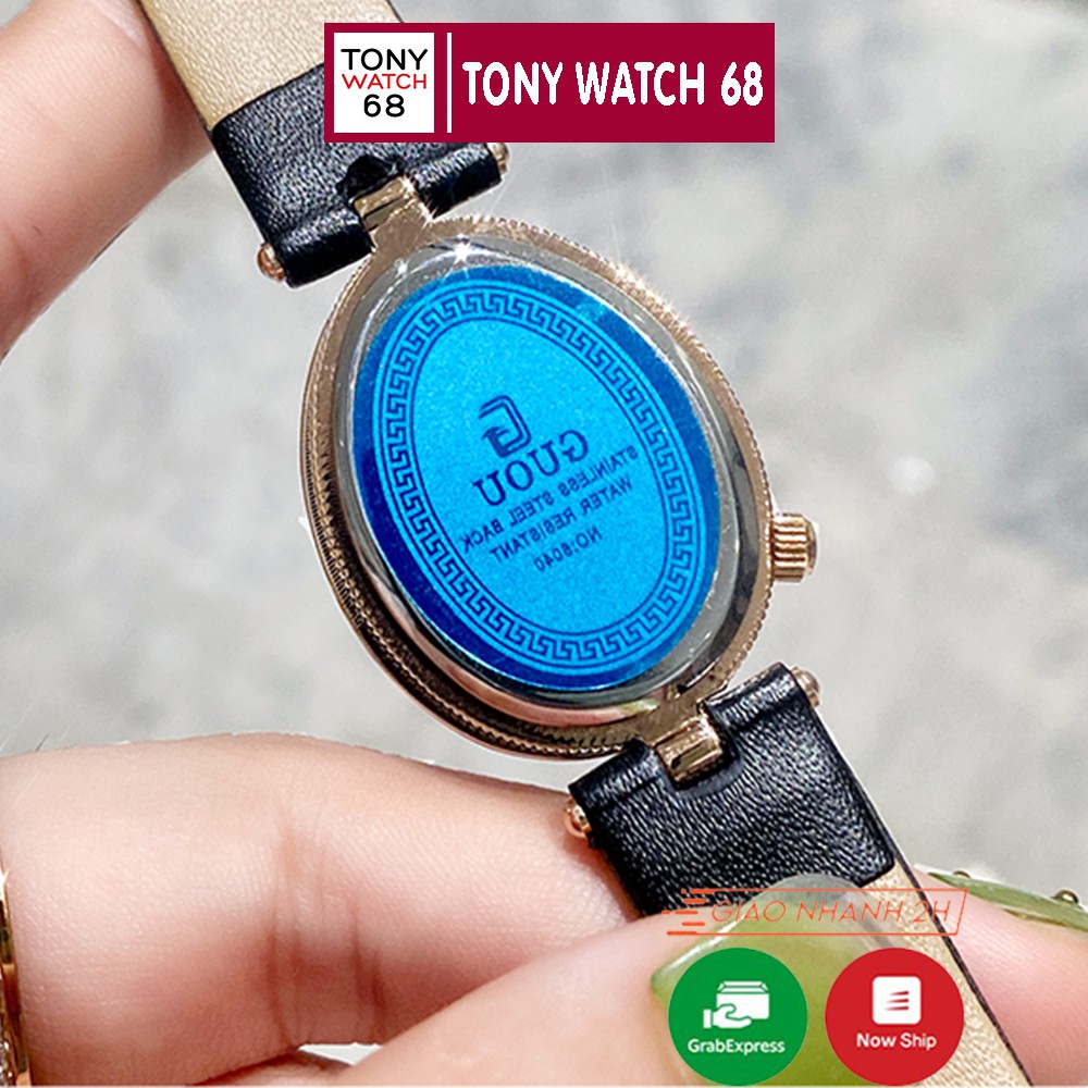 Đồng hồ nữ Guou chính hãng chống nước hình giọt nước viền đá dây da Tony Watch 68