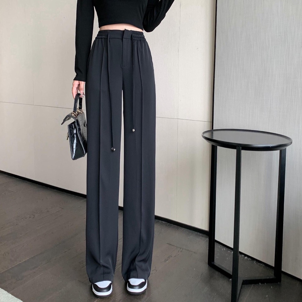 Quần ống rộng Unisex kiểu quần ống suông cạp chun có dây rút điều chỉnh eo