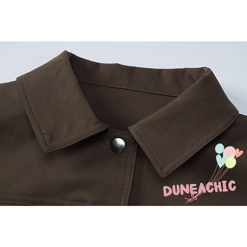 DUNEA Áo Khoác Tay Dài Phối Túi Phong Cách Đường Phố Cá Tính Cho Nữ