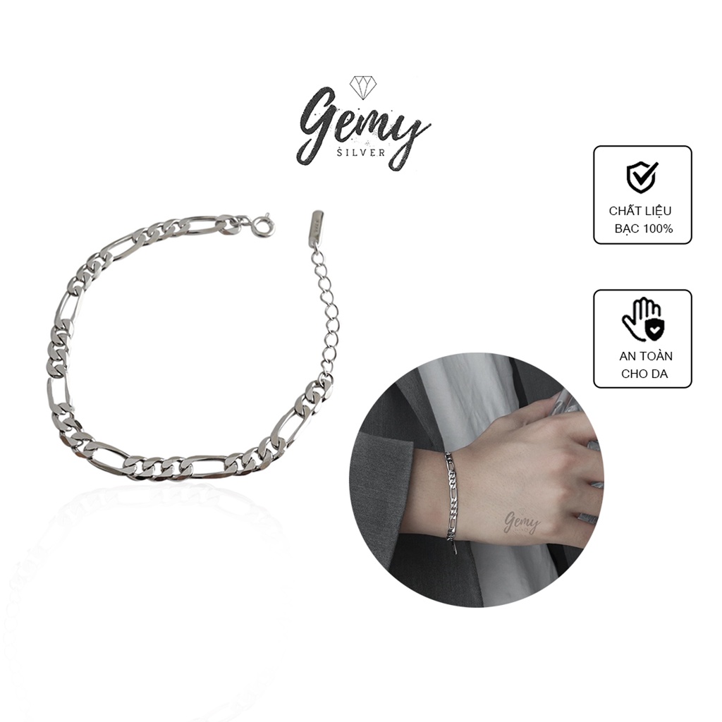Vòng tay nam bạc lắc thiết kể mắt xích to trơn đơn giản, nam tính, unisex | GEMY SILVER VTN1