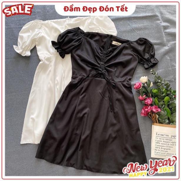 Đầm trắng Kikan Dress xoè nhẹ - đầm tay phồng có dây rút ở ngực - váy có lớp trong dày dặn ( kèm ảnh trải sàn )  ྇