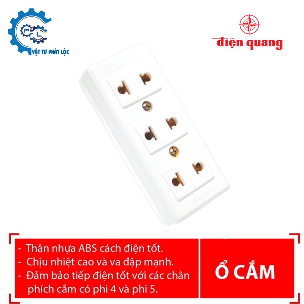 Ổ cắm Điện quang 3 lỗ, 2 chấu không dây