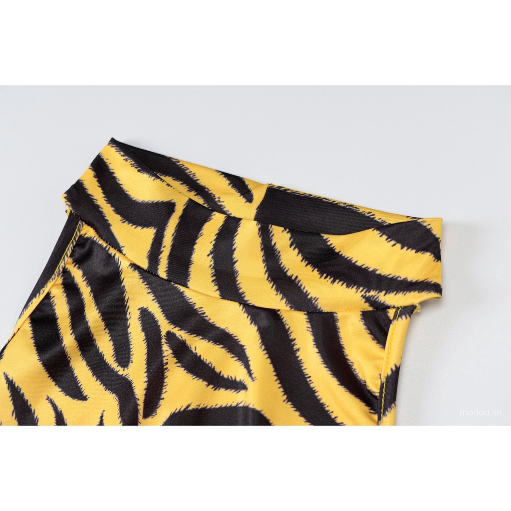 Đầm Không Tay Hở Lưng Họa Tiết Hổ Vằn Quyến Rũ Thời Trang Cho Nữ