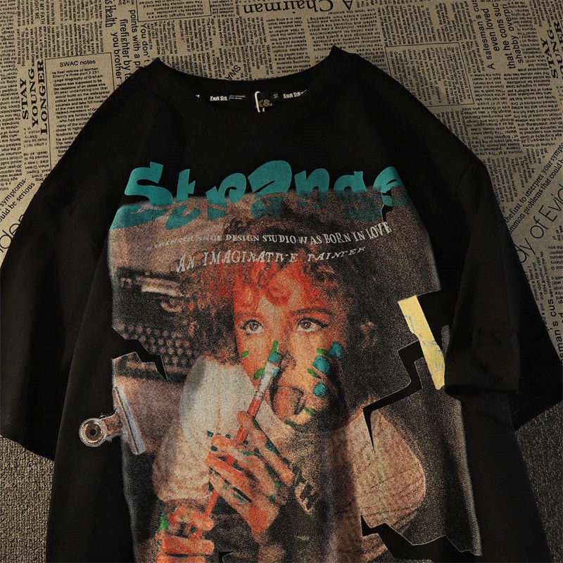 Áo Thun Tay Ngắn Dáng Rộng Phong Cách Retro Mỹ Dễ Phối Đồ Thời Trang Mùa Hè Cho Nam Và Nữ