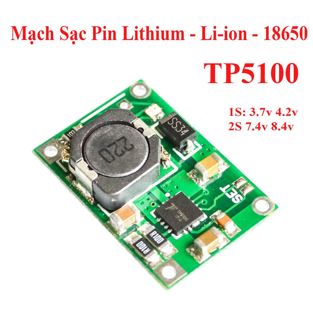 Mạch Sạc Pin Lithium - Li-ion - 18650 TP5100 2A (1 cell & 2 cell nối tiếp)