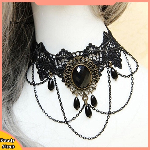 Vòng Cổ Choker Bằng Ren Màu Đen Phong Cách Gothic Cổ Điển Thời Trang Cho Nữ