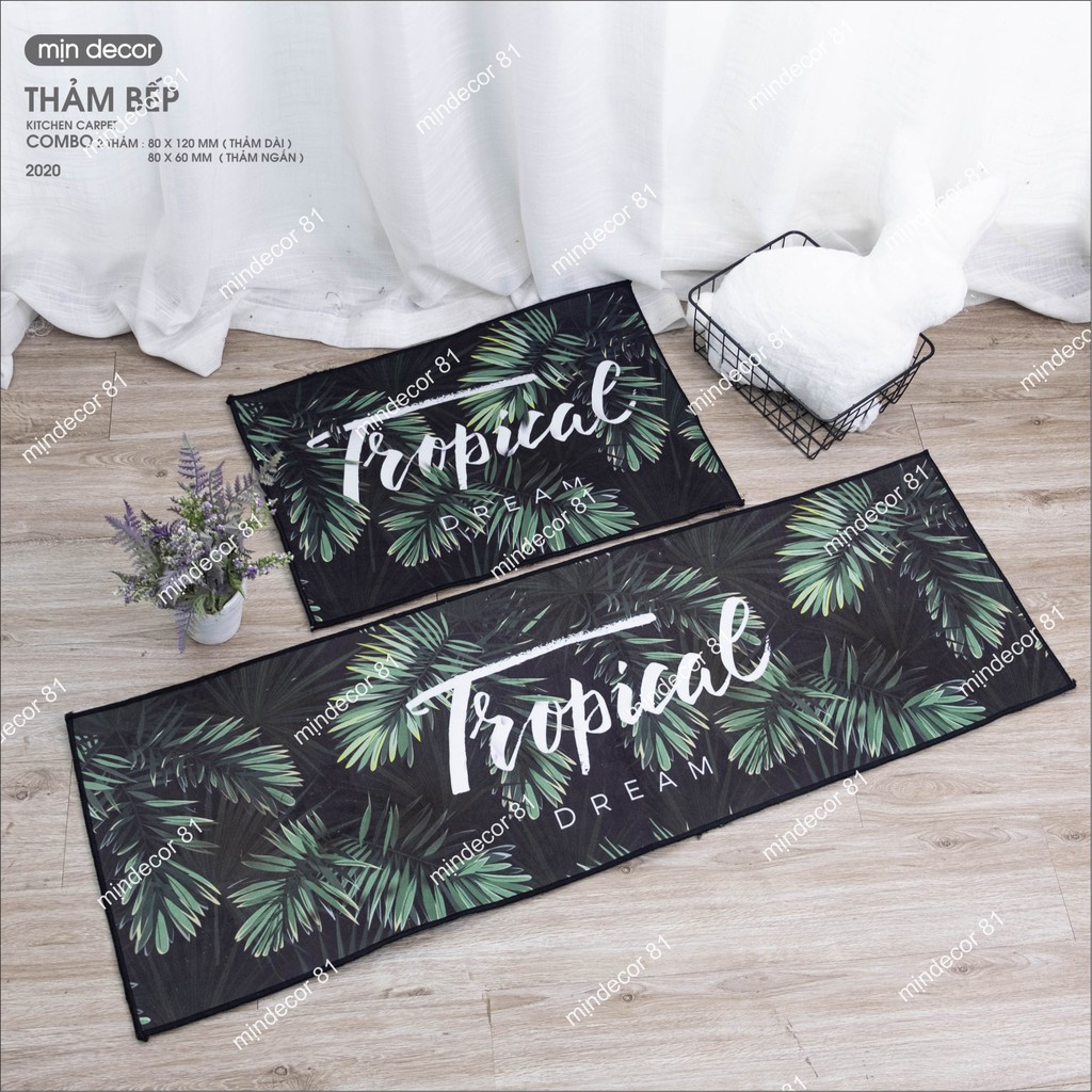 Thảm Bếp FREESHIP Bộ 2 Thảm Bếp 3D Tropical Chống Trơn Trượt Như Hình - Thiết Kế Mịn Decor