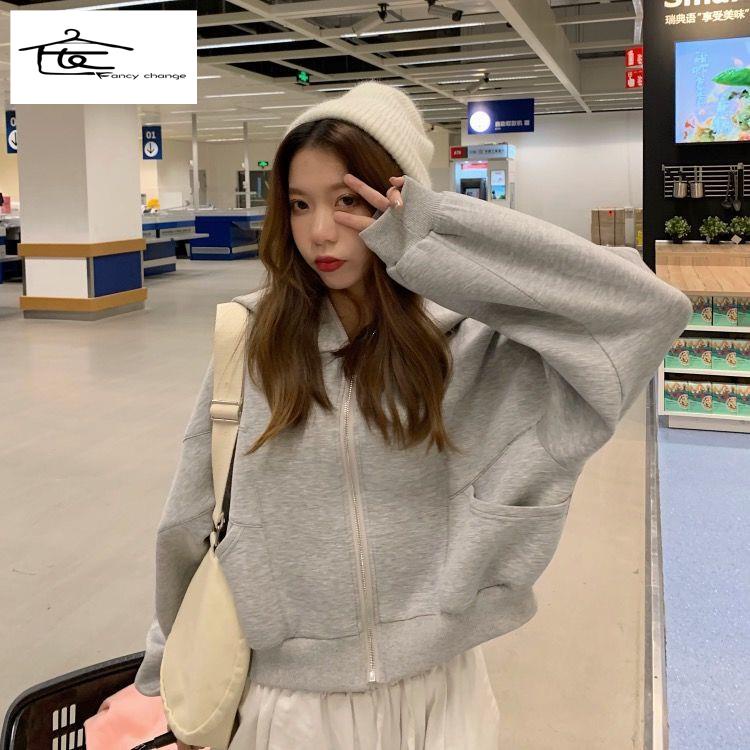 Áo Hoodie Ngắn Dáng Rộng In Hình Tai Thỏ Dễ Thương Thời Trang Mùa Thu Cho Nữ