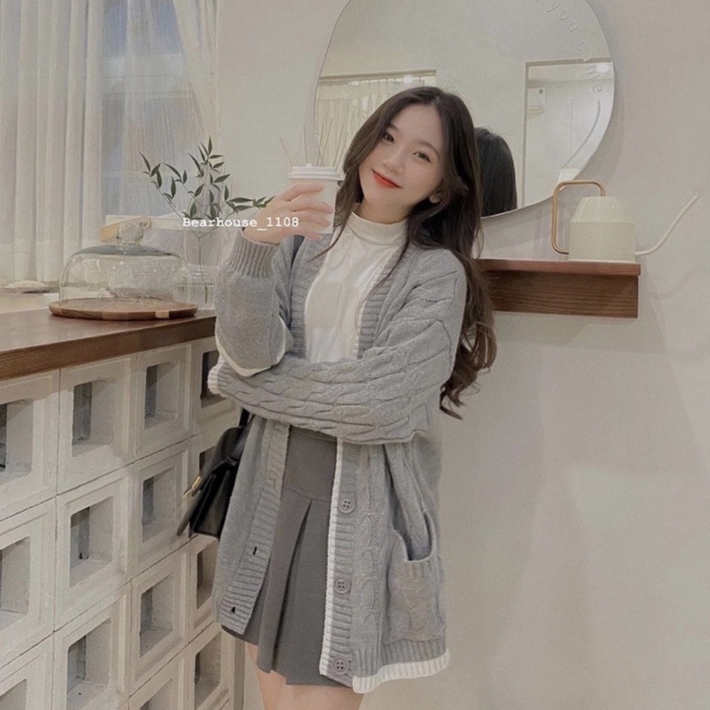 Áo len cardigan nữ khoác ngoài thêu logo huy hiệu munmun | BigBuy360 - bigbuy360.vn