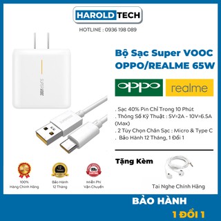Bộ Sạc Super VOOC 2.0 - 65W OPPO/REALME Chính Hãng - Bảo Hành 12 Tháng 1 Đổi 1 - Tặng Kèm Tai Nghe Chính Hãng