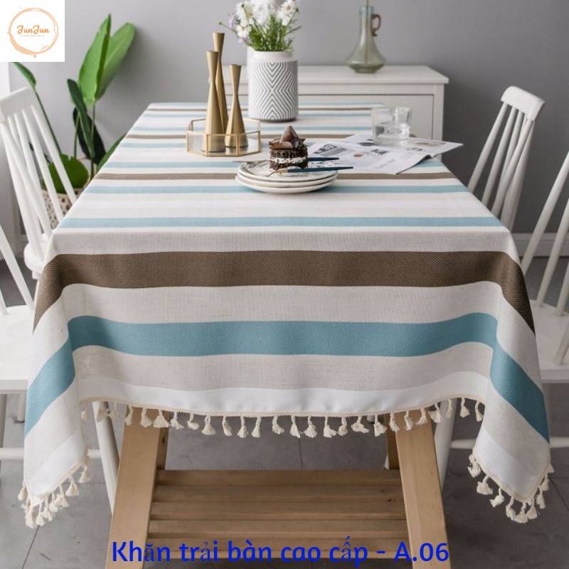 K13_Khăn trải bàn Cao Cấp có tua hình vuông/chữ nhật chất liệu cotton 100% Phong cách Bắc Âu