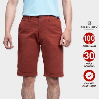 Quần đùi nam Biman By Biluxury 5QNKB002CAM short ngố kaki mềm mại co giãn nhẹ