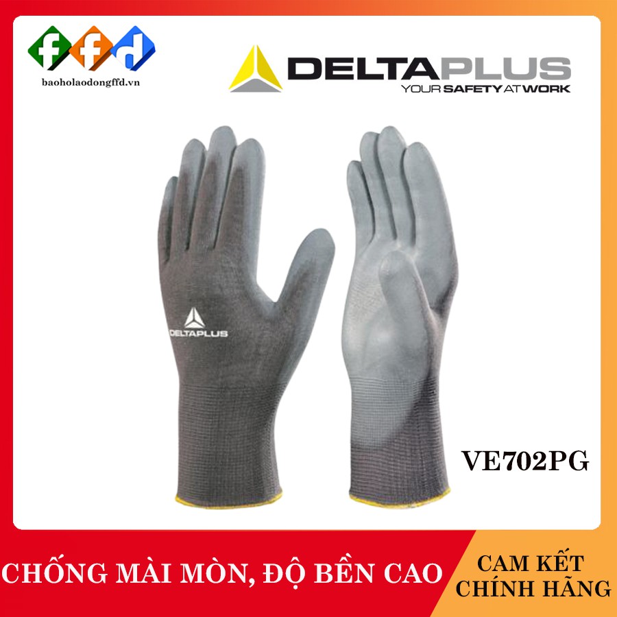 [Chính hãng] Găng tay chống dầu Deltaplus VE702PG - Găng tay phủ PU tăng độ bám, linh hoạt cao, dùng bảo hộ chuyên dụng