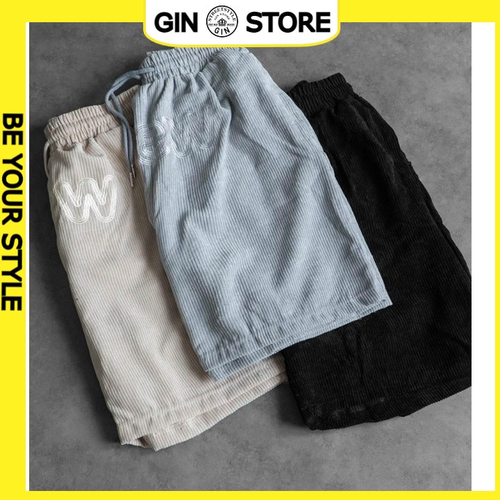 Quần short nhung thêu chữ quần đùi nam nữ unisex - Gin Store