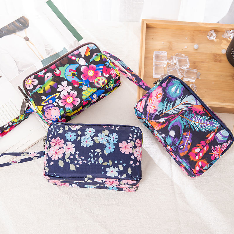 Large Fabric Printing Three Zippers Holding Coin Purse In Hand Holding In Hand Grocery Bag Wallet Broken Flower