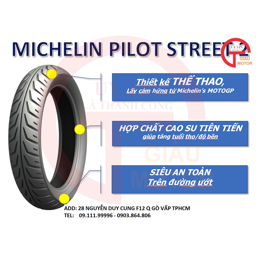 VỎ LỐP MICHELIN PILOT STREET 2 SIZE 100/90-14 40S TL CHÍNH HÃNG DÙNG CHO BÁNH SAU PCX, SH MODE..