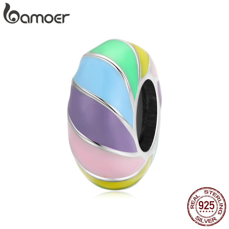 Mặt phụ kiện Bamoer Scc1980 màu cầu vồng bằng bạc 925 lỗ gắn 4.5Mm lót silicon dùng để làm vòng tay DIY