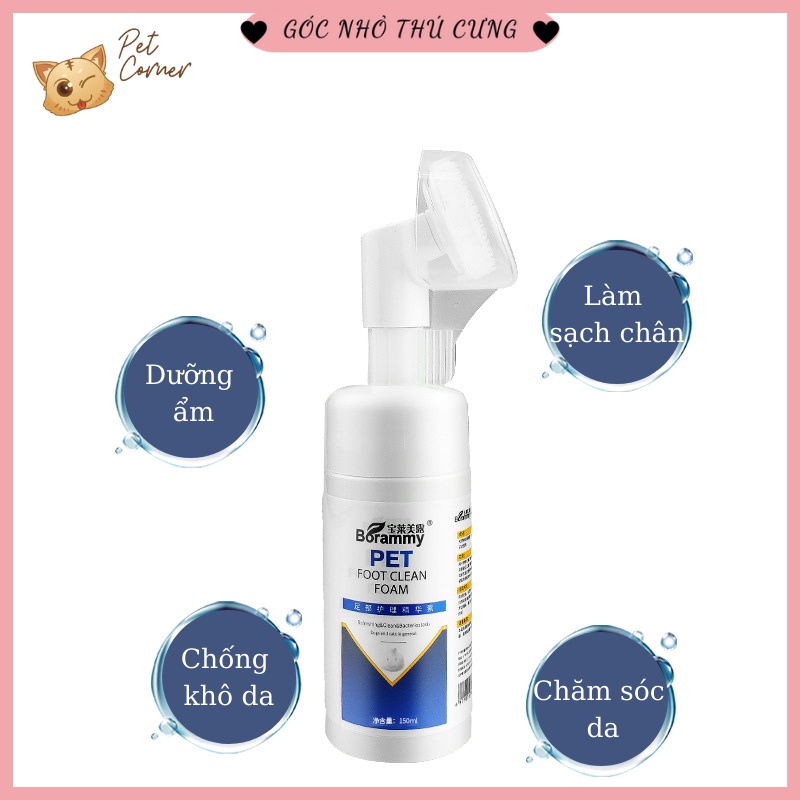 [Mã 44FMCGSALE1 giảm 10% đơn 250K] Bọt rửa chân cho chó mèo Borammy 150ml (Dụng cụ làm sạch bàn chân cho thú cưng)