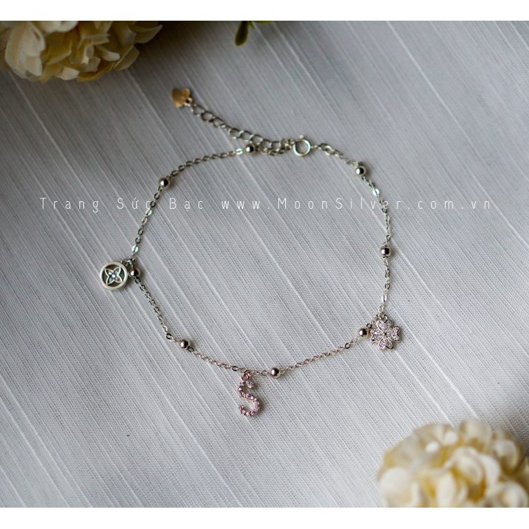 Lắc chân bạc nữ họa tiết tròn đá chìm | BigBuy360 - bigbuy360.vn
