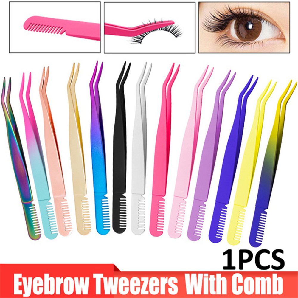 [Hàng mới về] Nhíp gắn lông mi giả thiết kế hai đầu 2 trong 1 kèm lược bằng thép không gỉ dành cho nữ