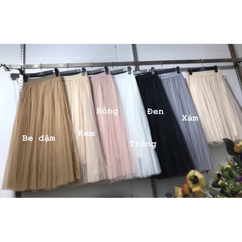 CHÂN VÁY MIDI LƯỚI CẠP CHUN BỒNG BỀNH HÀNG QUẢNG CHÂU MS14200