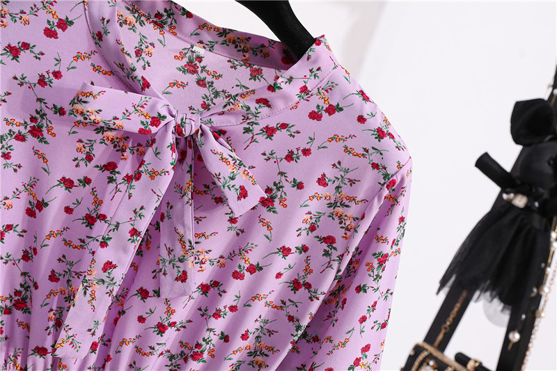 Ready Stock 2021 New Fashion Korean Dresses Floral Chiffon Women Casual Dinner Long Sleeve A-line Midi Dress Muslimah Wear Import