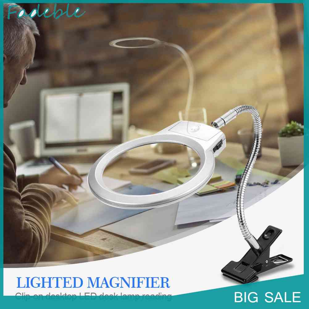 Kính Lúp 2x 5x Kèm Kẹp Và Đèn LED Để Bàn Tiện Dụng