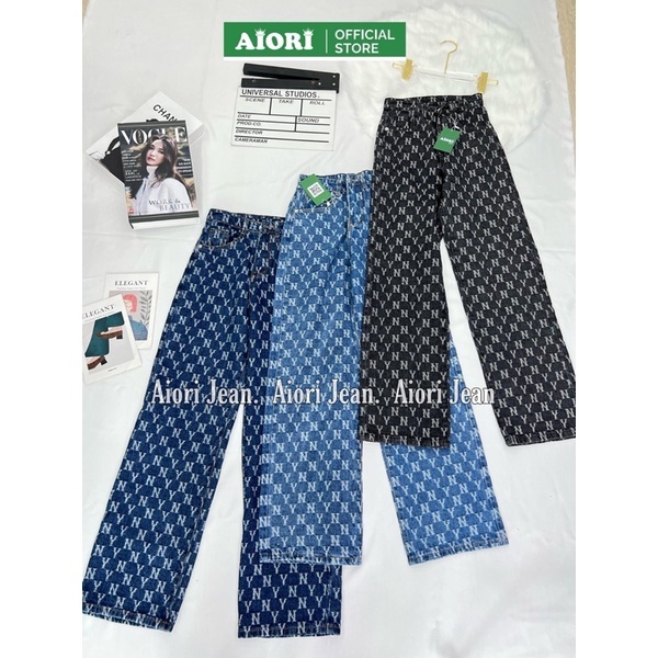 [CAO CẤP - ĐỦ 3 MÀU] Quần Jean Ống Đứng AIORI Lưng Cao Họa Tiết NY Thời Trang Hàn Quốc_Mã E003