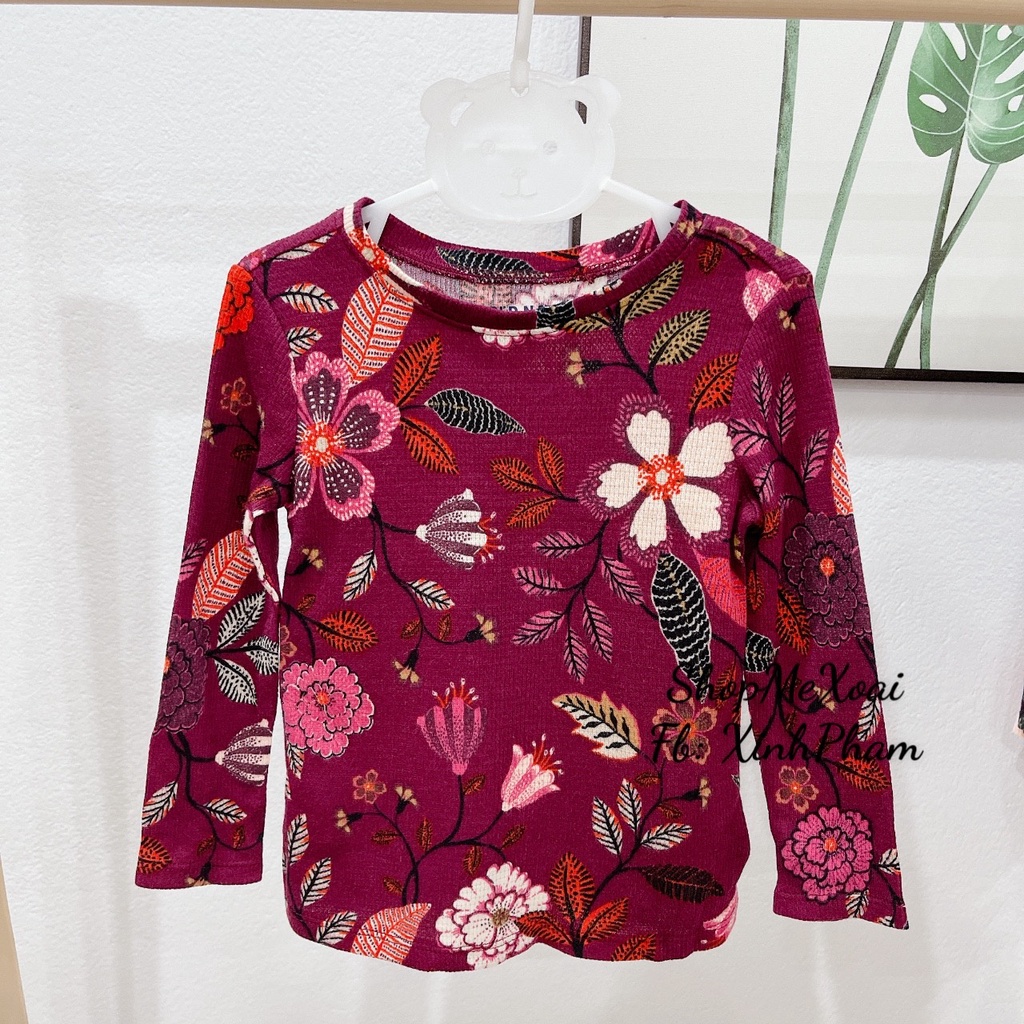 Áo thun dài tay Hiệu Oldnavy vải cotton cho bé xuất dư xin màu đỏ mận họa tiết hoa lớn