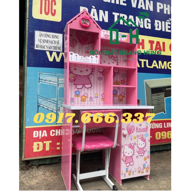 Bộ bàn học sinh nhựa kitty 80cm màu hồng cho bé gái