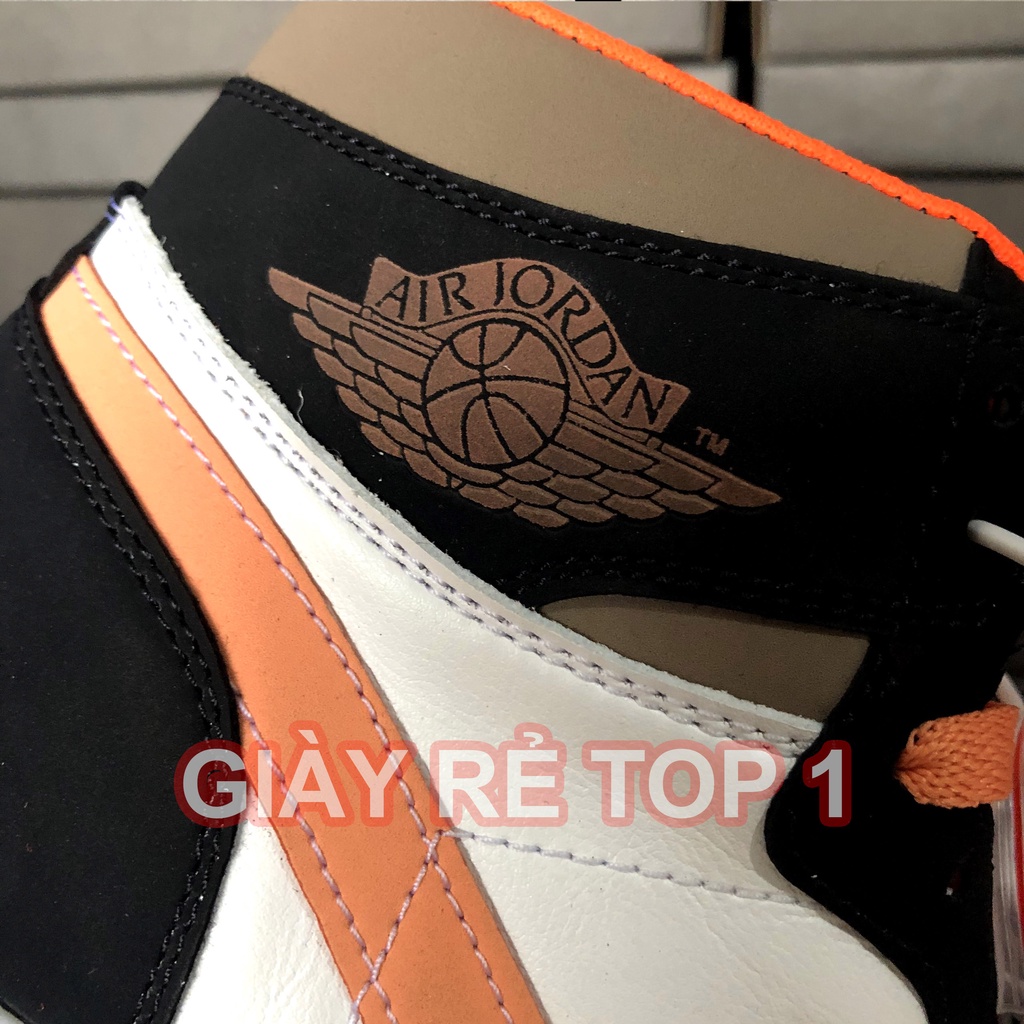 Giày thể thao Jordan cổ thấp cam nâu, giày sneaker JD1 low nâu viền cam nam nữ mới đầy đủ bill box