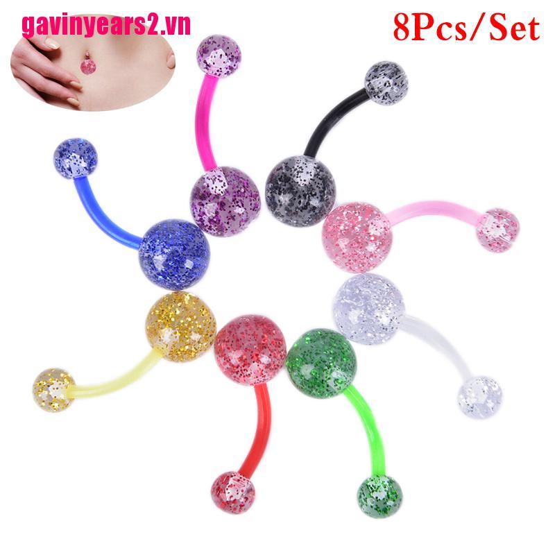 Set 8 Khuyên Rốn Đính Đá Nhiều Màu Sắc Thời Trang
