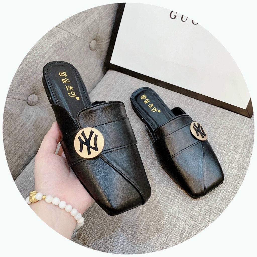 Giày sục nữ mũi vuông GS03 da xịn viền chéo NY sang chảnh lạ mắt, giày nữ đế bằng mẫu hot 2021