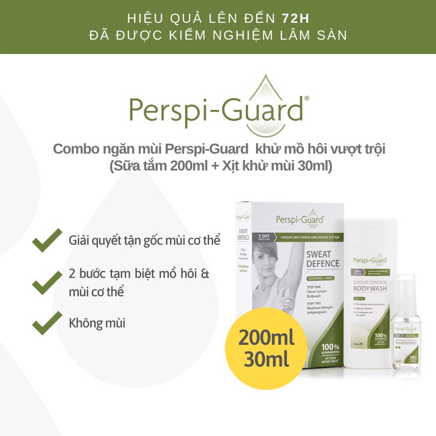 Combo ngăn mồ hôi sữa tắm + xịt khử mùi Perspi-Guard Sweat Defence System 200ml + 30ml