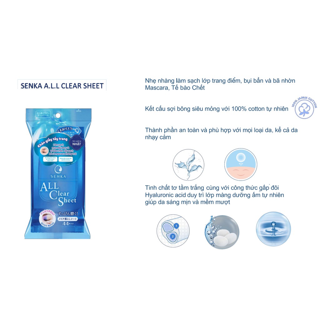 Khăn Giấy Tẩy Trang Senka All Clear Sheet 44 Miếng