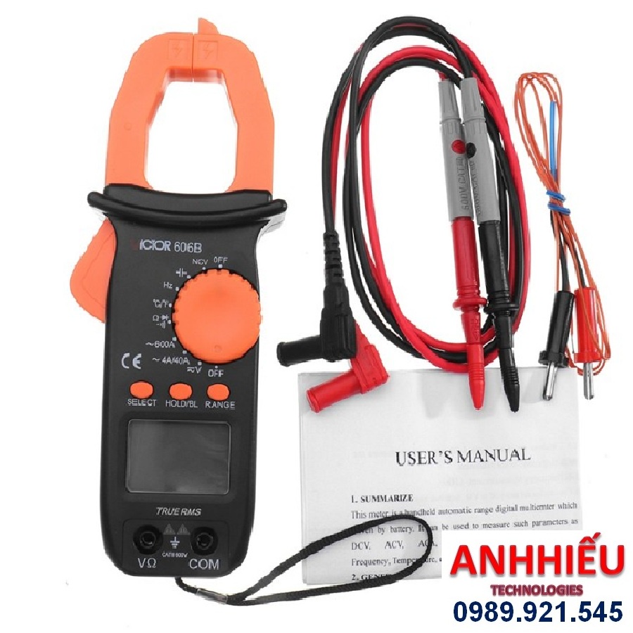 Ampe kìm đo dòng điện 600A, ACV/DCV, điện trở, tụ điện, thông mạch, tần số, nhiệt độ VICTOR VC 606B