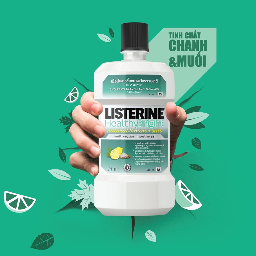 Nước súc miệng LISTERINE Chanh Muối Healthy Bright - nước xúc miệng trắng răng 250ml - 750ml