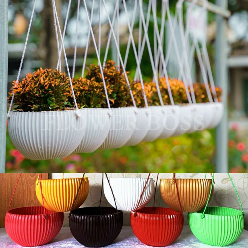 Chậu treo Tròn Khứa tặng kèm dây treo trồng cây cảnh, hoa quả, loại dày đẹp, nhựa bóng men giả sứ