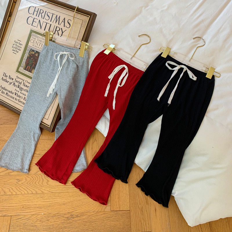 Se7en Quần Ống Loe Thoải Mái Màu Trơn Mùa Thu Phong Cách Hàn Quốc Thường Ngày Cho Bé Gái