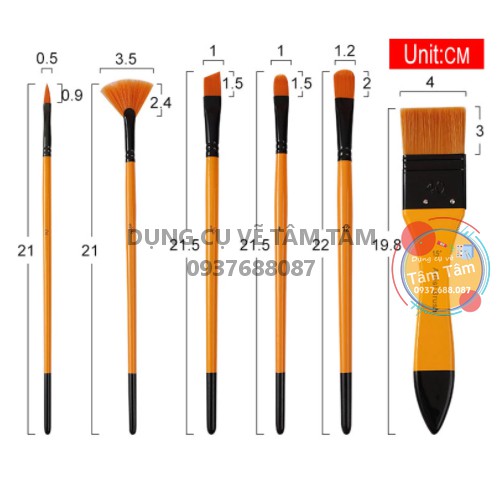 [ TÂM TÂM ]-Bộ cọ Keep Smiling 7 cây cán vàng đủ loai mã A7001-