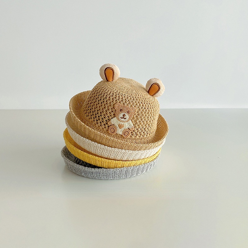 Mũ Cói Vành Rộng Hình Gấu Chống Nắng Thời Trang Đi Biển Mùa Hè Cho Bé